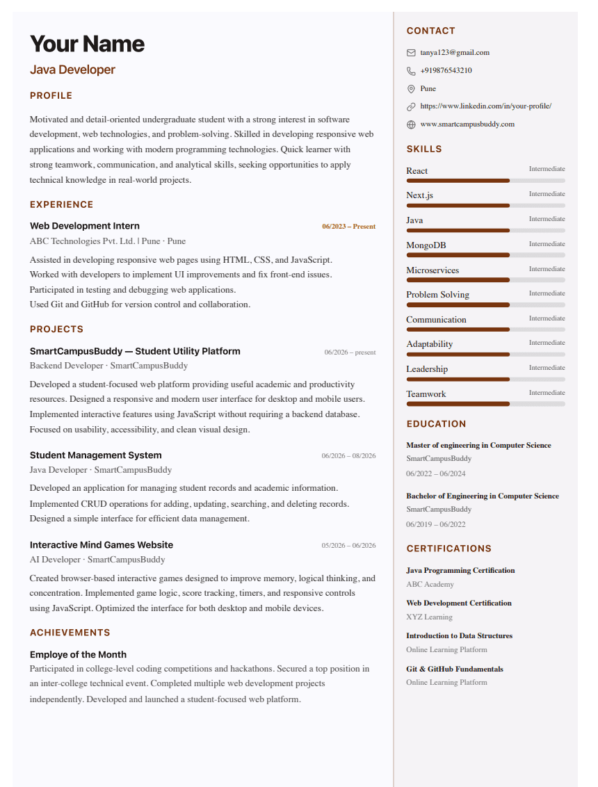 modern resume template preview