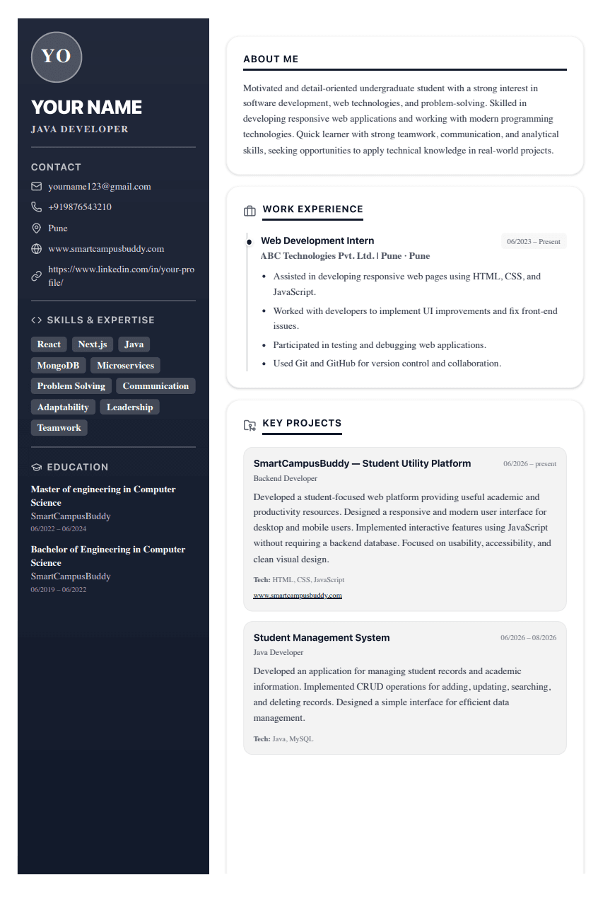 creative resume template preview