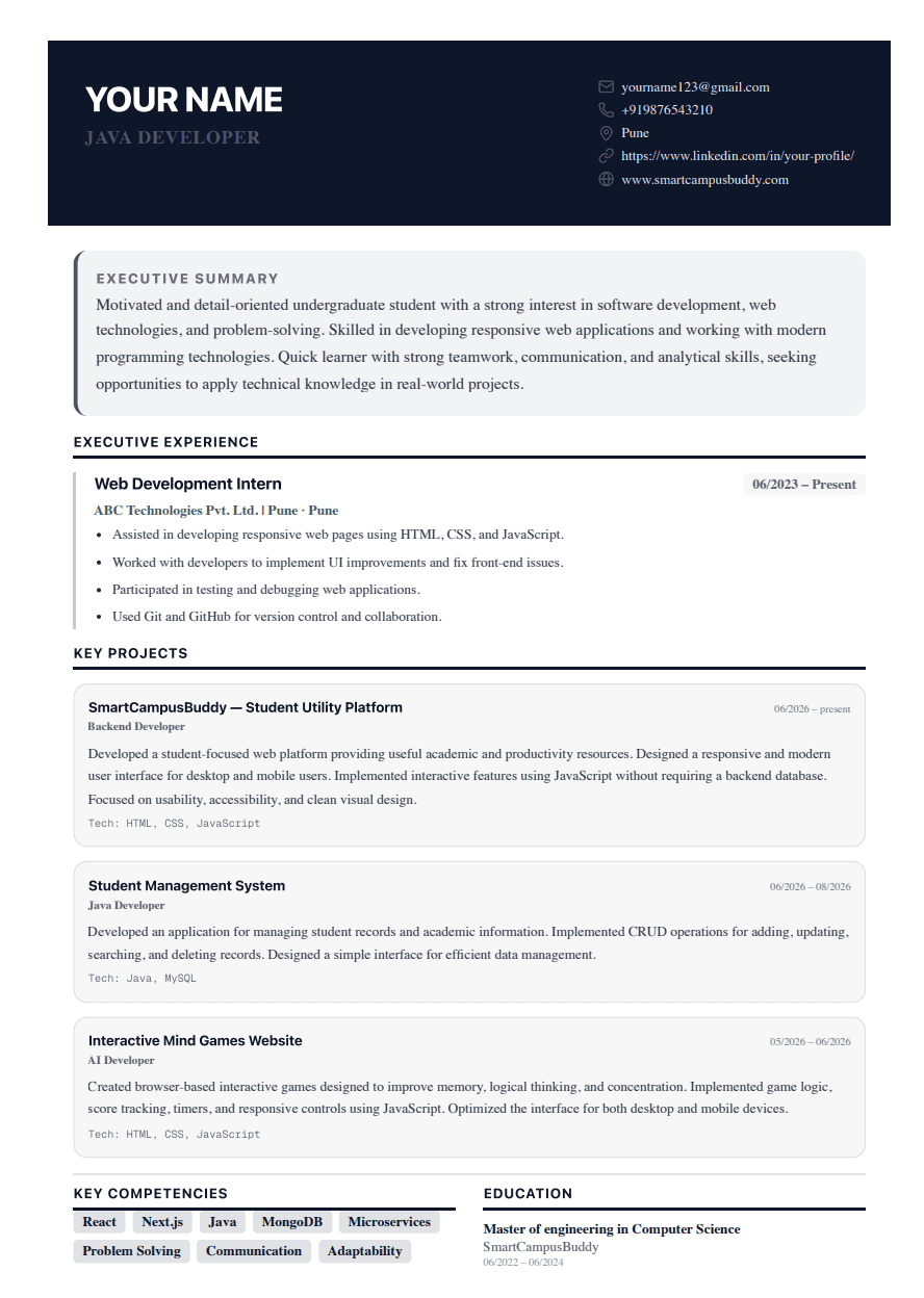 executive resume template preview