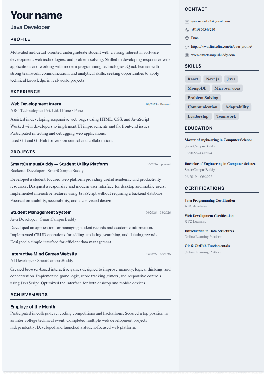 twoColumnReverse resume template preview